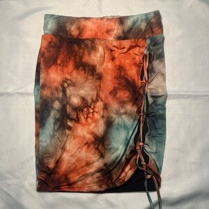 MEEK Vintage 2000s Orange Tie Dye Mini Skirt Drawstring Detail Grunge Punk Y2K S
